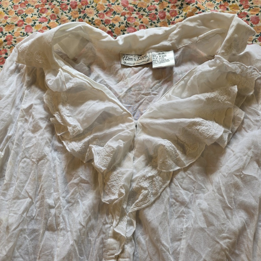 Live A Little VTG Y2K White Ruffle Top Sz Large %100 Cotton Layered Cowgirl Boho - Picture 6 of 12